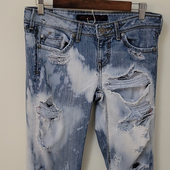 Stone LOVE 1990s Destroyed Bleached Low Rise Grunge Denim Jeans Size 9 Juniors - Picture 3 of 15